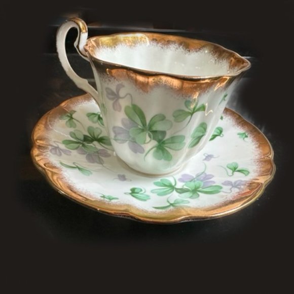 Adderley Fine  Bone China England teacup & saucer green & gold - Picture 2 of 5